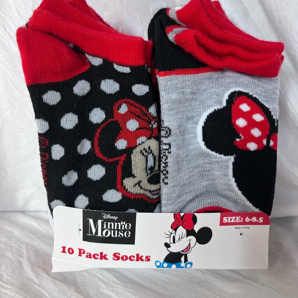 Disney Minnie Mouse No Show Socks Multicolor 10 pairs Shoe Size 6-8.5 New